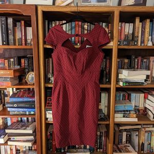 hell bunny vixen red and black polkadot cutout v neck wiggle dress sz xl euc